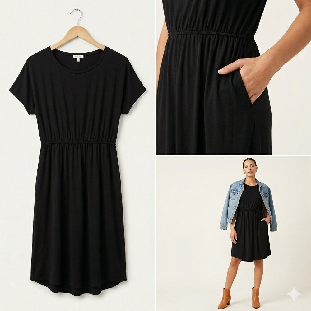 ICONIC LUXE Little Black Dress with Pockets Size M